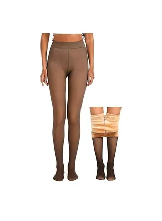 Fleece Lined Tights Women Leggings Thermal Pantyhose Fake Translucent Tights Opaque High Waisted Winter Warm Sheer Tight (220g L/XL, Brown) 
