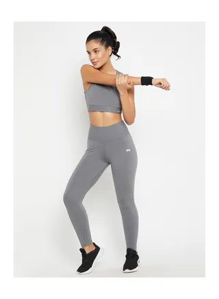 Snug Fit Active High Rise Ankle Length Tights in Grey 