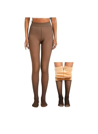 Fleece Lined Tights Women Leggings Thermal Pantyhose Fake Translucent Tights Opaque High Waisted Winter Warm Sheer Tight (220g S/M, Brown) 