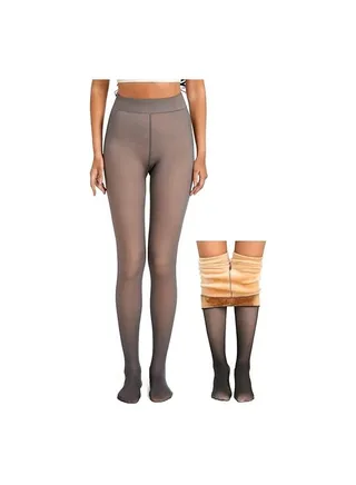 Fleece Lined Tights Women Leggings Thermal Pantyhose Fake Translucent Tights Opaque High Waisted Winter Warm Sheer Tight (220g S/M, Grey) 