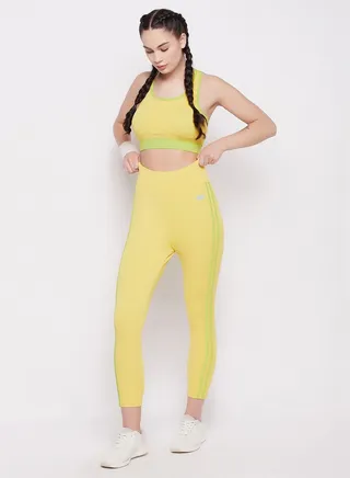 Clovia Snug Fit High Rise Active Tights In Lemon Yellow 