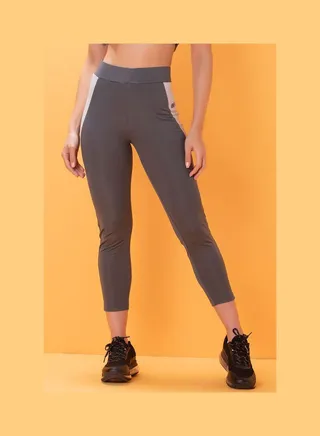 Snug Fit Active Tights With Reflective Sticker On Panels Grey 