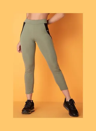 Reflective Sticker On Panels Snug Fit Active Tights Green 