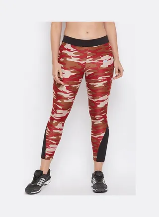 Camouflage Print Activewear Ankle-Length Tights Red 