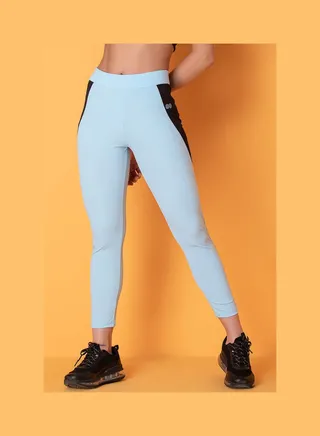 Snug Fit Active Tights With Reflective Sticker On Panels Blue 