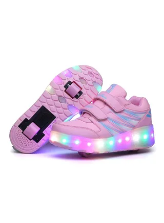 LED Light Up Roller Skates Wheel Shoes for Kids Pink 