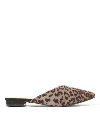 Leopard Print Flat Mules Grey/Brown 