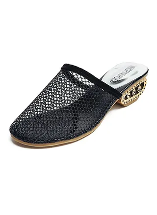 Rhinestone Flat Mule Black 