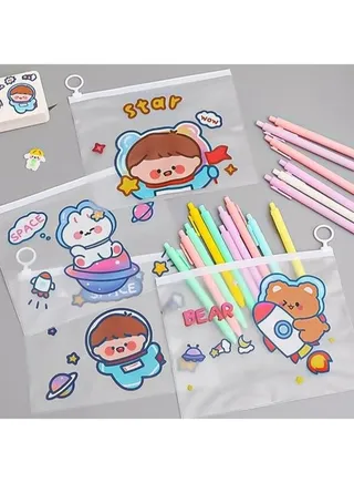 Stylish PVC Transparent Pencil Bag - Travel Organizer Bag - Large Capacity Transparent Pencil Case - Boys Pencil Case (Random Shape), 1 Piece. 