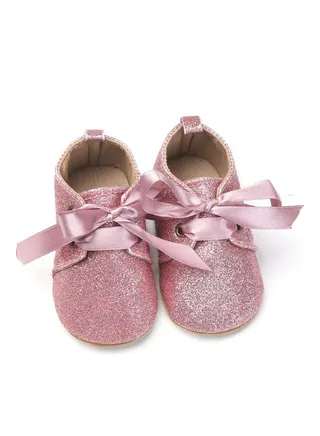 Shiny Film Lace Up Shoes Pink 