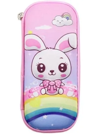 Girls Pencil Case New 3D Cover Large Capacity Pencil Case, Student School Supplies Organizer (Rabbit and Rainbow(Pink)) 