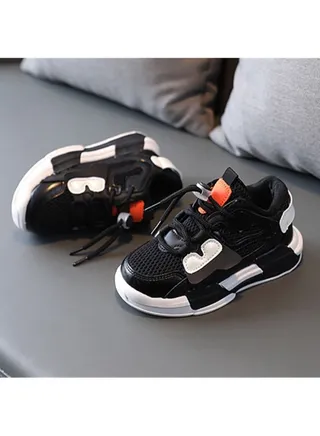Children's breathable soft bottom button black sneakers 