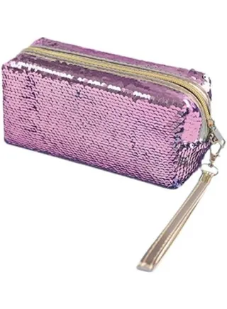 Sequin Pencil Case Multifunctional Stationery Bag Fashion Pencil Bag with Zipper for Girls Students (Light Pink) 