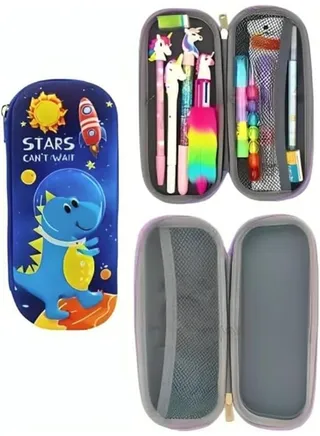 Boys Pencil Case New 3D Cover Large Capacity Pencil Case, Student School Supplies Organizer (Dinosaur (Navy x Light Blue)) 