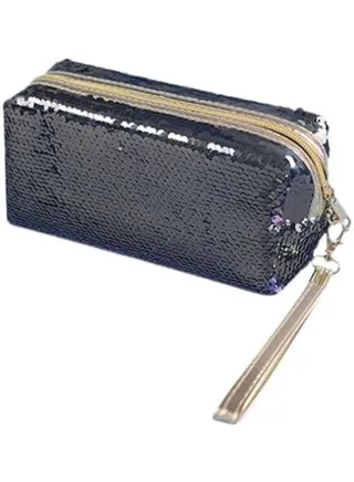 Sequin Pencil Case Multifunctional Stationery Bag Fashion Pencil Bag with Zipper for Girls Students (Black) 