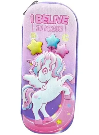 Girls Pencil Case New 3D Cover Large Capacity Pencil Case, Student School Supplies Organizer (Horse and Stars(Pink)) 