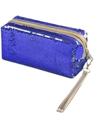 Sequin Pencil Case Multifunctional Stationery Bag Fashion Pencil Bag with Zipper for Girls Students (Blue) 