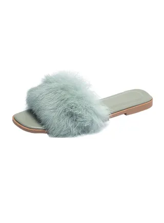 Slip-On Open Toe Flat Mule Green 