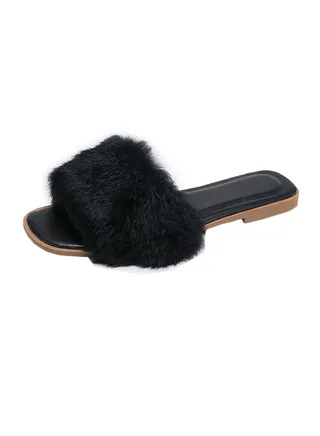 Slip-On Open Toe Flat Mule Black 