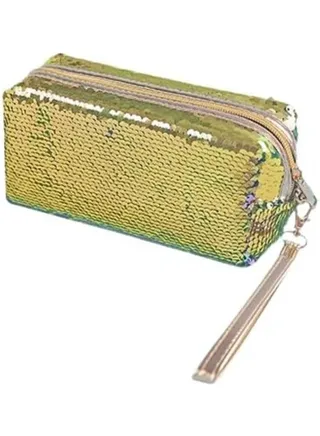 Sequin Pencil Case, Multifunctional Stationery Bag, Fashion Pencil Case with Zipper for Girls Students (Gold) 