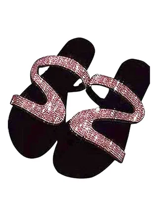 Women Fashion Rhinestone Inlaid Anti-Slip Slippers Pink/Black 