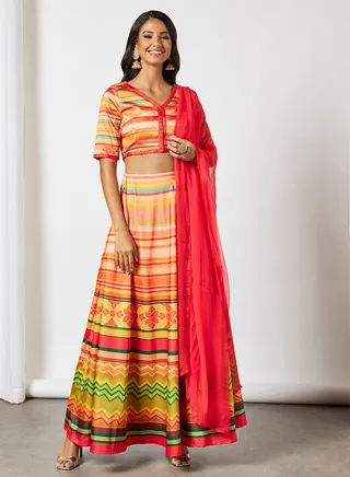 Printed 3-Piece Lehenga Set Multicolor 