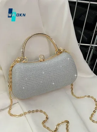 Women's Ball Clutch Bag, Ladies Rhinestone Banquet Bag Tote Bag Handbag, Fashion Chain Shoulder Bag Carrying Bag Sling Bag Side Bag for Party Dinner Wedding (Gold) 