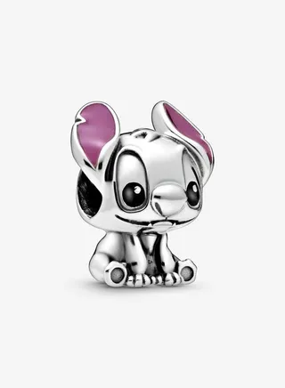 925 Sterling Silver Disney Stitch Silver Charm with Black and Purple Enamel for Pandora Moments Women's Bracelet 798844C01 