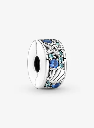 925 Sterling Silver Tropical Starfish & Shell Clip Charm for Pandora Moments Women's Bracelet 791678C01 