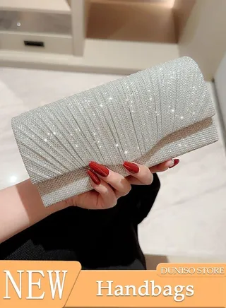 Women Shiny Glitter Evening Clutch Bag Envelope Handbag Chain Purse Bag Crossbody Bag for Wedding Formal Cocktail Party 