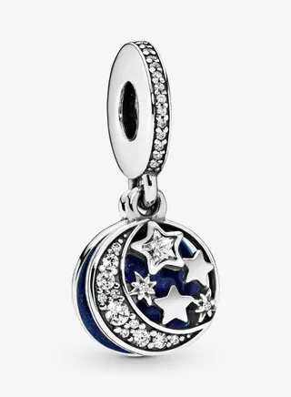 925 Sterling Silver Moon & Blue Sky Dangle Charm for Pandora Moments Women's Bracelet 791993CZ 