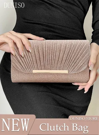 Women Shiny Glitter Evening Clutch Crossbody Bag Envelope Handbag Chain Purse for Wedding Formal Cocktail Party 