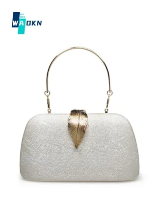 Women's Leaf-embellished Clutch Bag, Ladies Solid Dress Banquet Bag Tote Bag Handbag, Stylish Chain Shoulder Bag Carrying Bag Sling Bag Side Bag for Parties, Dinners, and Weddings 