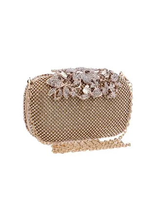 Crystal Studded Flower Design Clutch 