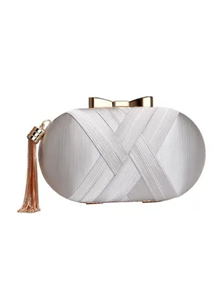 Tassel Box Clutch With Chain Silver 