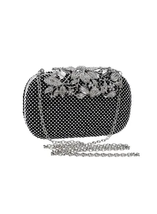 Crystal Studded Flower Design Clutch 