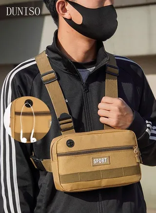 Tactical Inspired Sports Utility Chest Pack Chest Bag Running Backpack For Men With Built-In Phone Holder Rig Pouch Vest For Workouts Cycling Hiking Camping 
