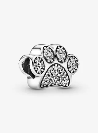 925 Sterling Silver Sparkling Paw Print Charm for Pandora Moments Women's Bracelet 791714CZ 