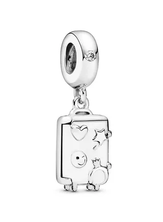 Sterling Silver Suitcase Cubic Zirconia Dangle Charm 