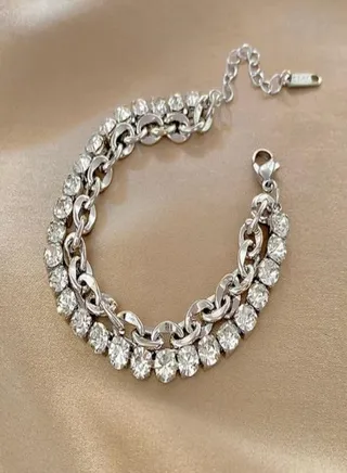 Diamond-encrusted double-layer chain bracelet women's light luxury design diamond-encrusted jewelry cold style simple personality ins trendy bracelet 