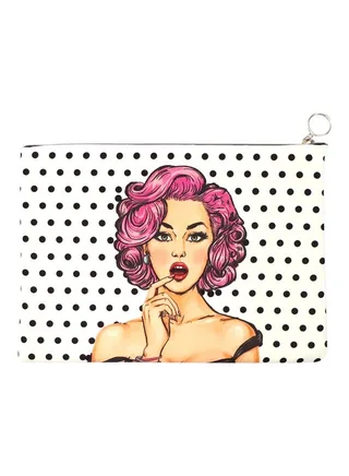 Cotton Printed Clutch White/Beige/Black 