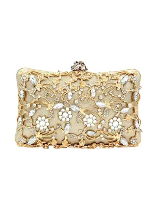Rhinestone Sparkly Evening Wedding Clutch Gold 