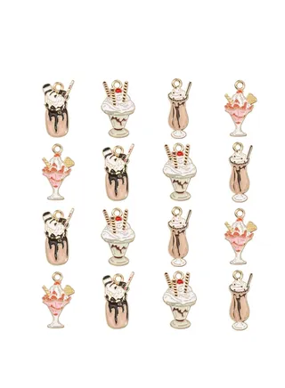 Enamel Ice Cream Charms Kawaii Summer Sweet Food Charms Cartoon Milkshake Chocolate Sundae Dessert Charms for Jewelry Making Bulk 