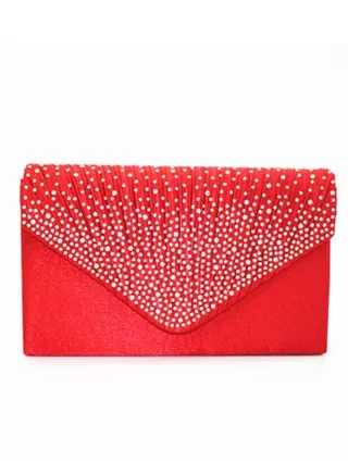 Radiant Red Rhinestone Shiny Clutch Evening Bag for Women | Sparkling Envelope Purse Handbag for Party Cocktail Wedding Prom Club 