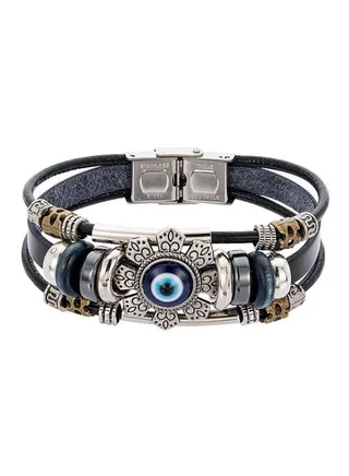 Leather Evil Eye Charm Bracelet 