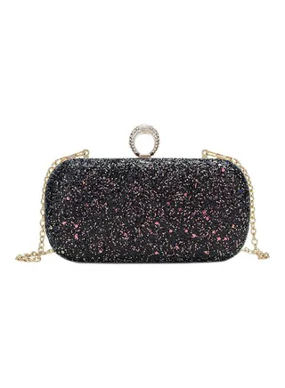 Sequin Studded Chain Bag Black/Gold 