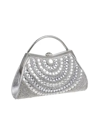Stone Embellished Clutch Silver 