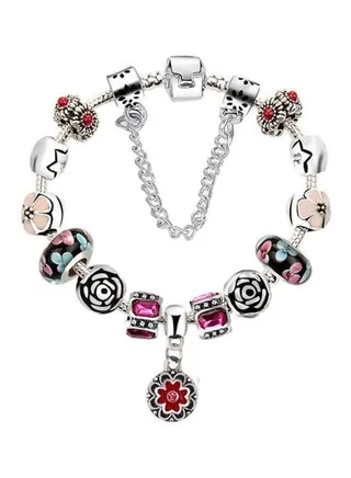 925 Sterling Silver Plated Charm Beads Bracelet 