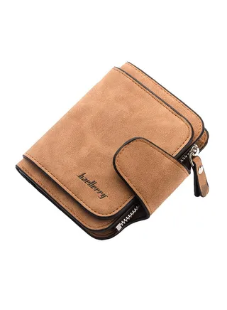 PU Leather Zipper Short Wallet Brown 