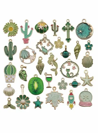 Mixed Charms Pendants 31Pcs for Jewellery Making Set Gold DIY Enamel Necklaces Bracelets Earrings Keyrings 